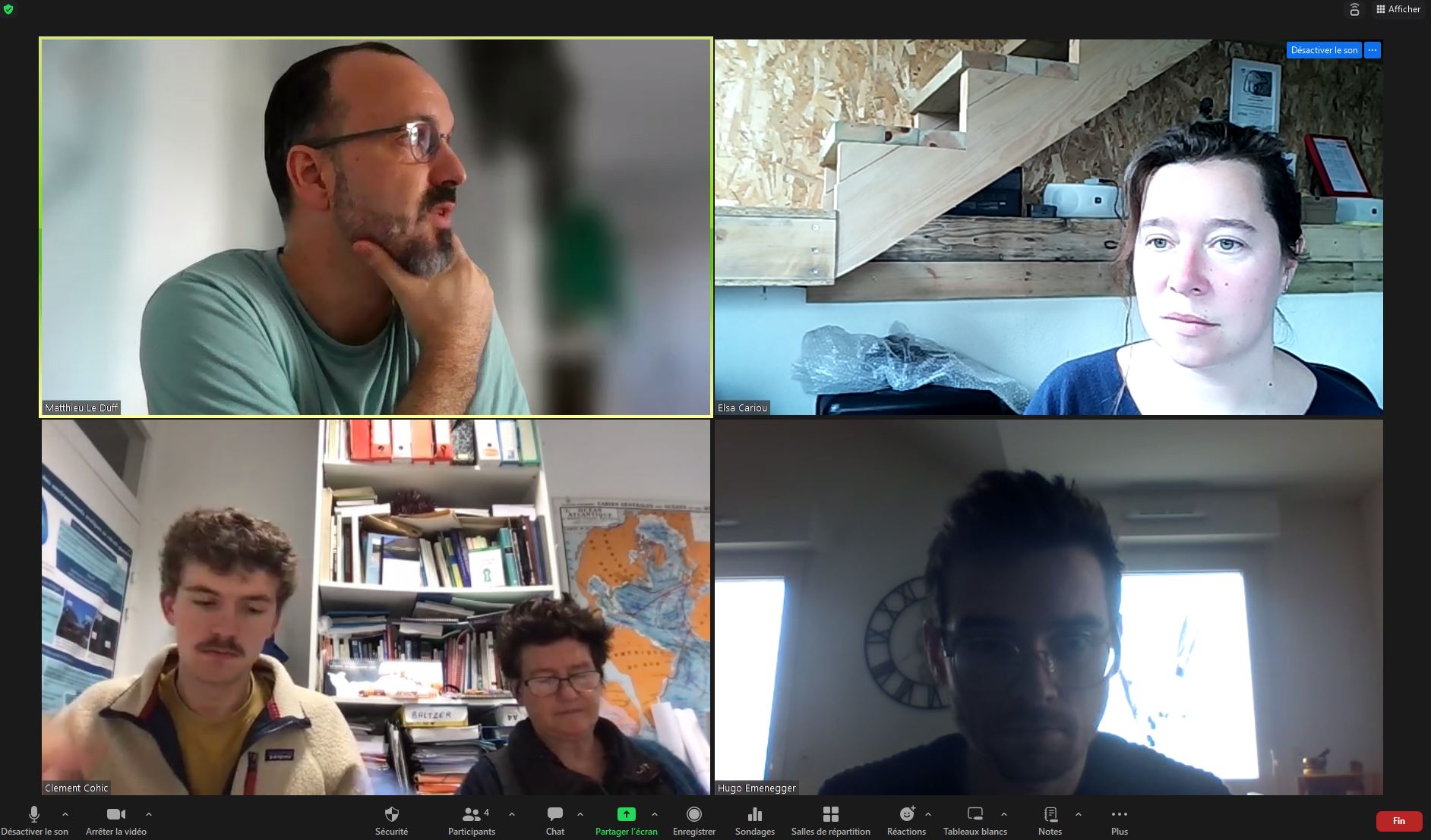 Formation en visio de Matthieu Le Duff (Mayotte), Clément Cohic (M2, Nantes) et Hugo Emenegger (thèse, Nantes - Yeu)